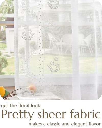 Floral Sheer Curtains (S | White / 50"W x 63"L (Pack of 2))