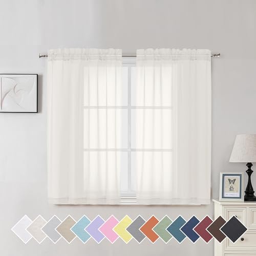 Ivory Sheer Curtains for Living Room 45 inch Length 2 Panels Set (40"W x 45"L (Pack of 2) / Ivory)
