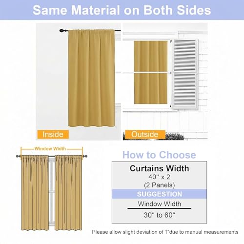 Ava Bright Gold Blackout Curtains for Bedroom 63 Inch Length 2 Panels Set (Bright Gold / 40"W x 63"L (Pack of 2))