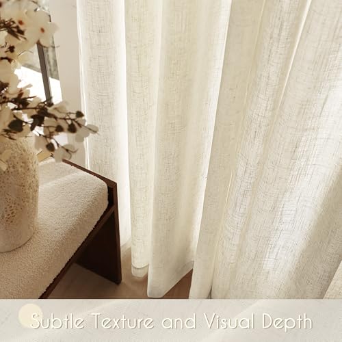 Faux Linen Beige Curtains 102 inches Long for Living Room Rustic Farmhouse Linen Drapes Semi Sheer Burlap Textured Canvas Cloth Curtain Panels Set of 2 Kahki Tan Colored (Linen / 52"W x 102"L (Pack of 2))