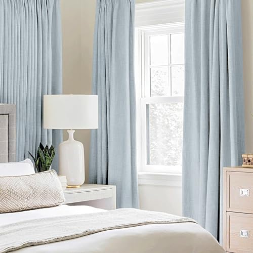 100% Blackout Linen Curtains for Bedroom 52x63 Inches Chambray Blue (Chambray Blue / 52"W x 63"L (Pack of 2))