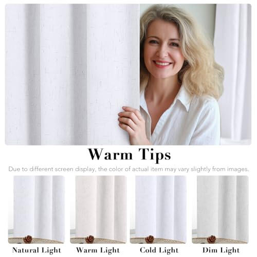 Primitive Linen Curtains 100% Blackout Curtain Drapes Burlap Curtains with White Thermal Insulated Liner (Bright White / 42"W x 54"L (Pack of 2))