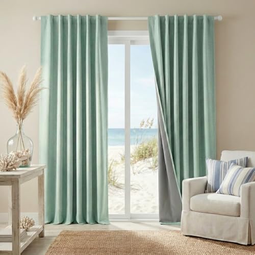 100% Blackout Linen Textured Curtains 84 inches Long (Aqua / 52"W x 84"L (Pack of 2))