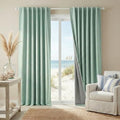 100% Blackout Linen Textured Curtains 84 inches Long (Aqua / 52"W x 84"L (Pack of 2))
