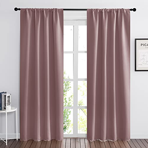 Large Blackout Curtains for Bedroom Living Room 84 inches Long (Dusty Rose / 70"W x 84"L (Pack of 2))