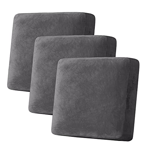 Velvet Stretch Couch Cushion Cover Plush Cushion Slipcover for Chair Loveseat Sofa Cushion Furniture Protector Seat Cushion Sofa Cover (Grey / 3 Cushion XL Sofa)