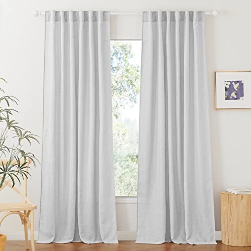 Linen Semi Sheer Curtains for Bedroom Living Room 95 inches Long (Dove Grey / 52"W x 95"L (Pack of 2))