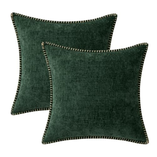 Decorative Couch Throw Pillow Covers 18x18 Inch Dark Green 2 Pack (Dark Green / 18" x 18" (Pack of 2))