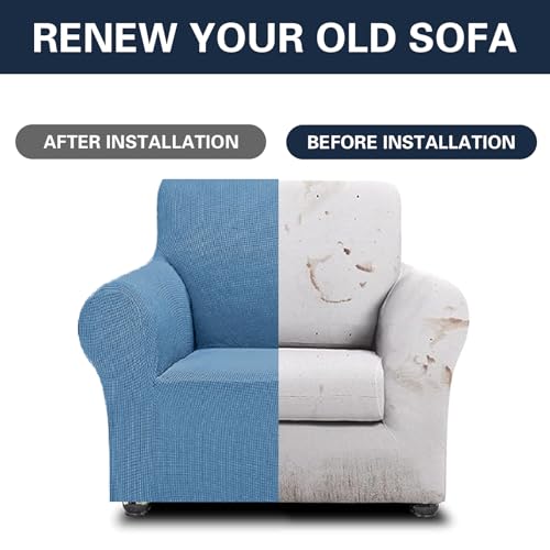 2026 New Stretch Chair Sofa Slipcovers Couch Cover for 1 Seater Furniture Protector Sofa Covers with Elastic Bottom Jacquard Fabric Small Checks for Pets (Riverside / Chair)