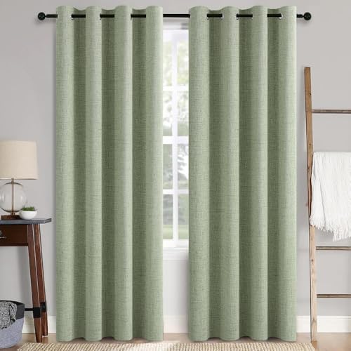 100% Blackout Linen Curtains for Bedroom 52x108 Inches Sage Green (Sage Green / 52"W x 108"L (Pack of 2))