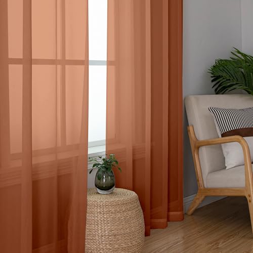 Orange Sheer Curtains 45 Inch Long 2 Panels (Orange / 42"W x 45"L (Pack of 2))