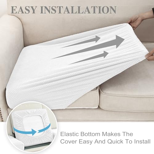 Couch Cushion Covers for Sectional Sofa L Shape Washable Separate Seat Chaise Couch Cover Stretch Sofa Slipcovers with 2 Pcs Pillowcases (White / Seat Only: 3 Seat + 1 Chaise)