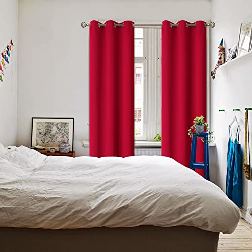 Red Blackout Curtains for Living Room 84 Inch Long (Red / 42"W x 84"L (Pack of 2))