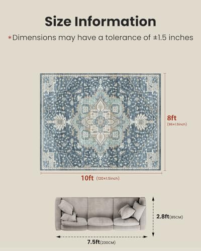 Amada 8x10 Washable Area Rug for Living Room (8' x 10' (Rectangular) / Blue/Yellow)