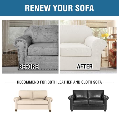 3 Piece Stretch Sofa Covers for 2 Cushion Loveseat Couch Covers for Living Room Sofa (Medium / Porcelain White)