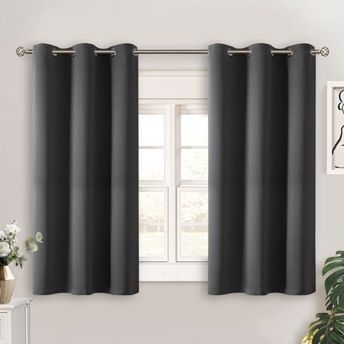 Dark Grey Short Blackout Curtains for Small Windows (Dark Grey / 38"W x 45"L (Pack of 2))