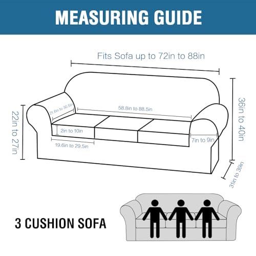 4 Piece Stretch Sofa Covers for 3 Cushion Couch Covers for Living Room Furniture Slipcovers (Large / Loden Frost)