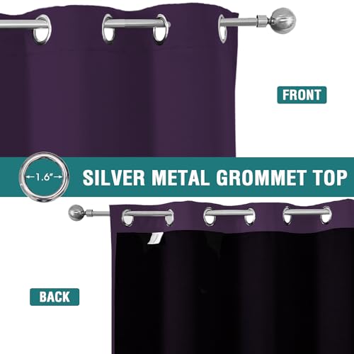 100% Blackout Curtains for Bedroom 2 Panels Set with Black Liner (52"W x 45"L (Pack of 2) / Royal Purple)