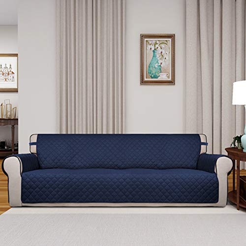 Reversible Quilted Couch Covers for Dogs Sofa Cover 4 Seater 88" (XX-Large / Navy/Ivory)