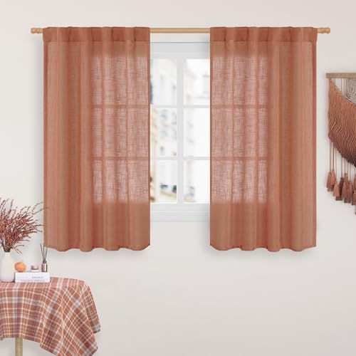 54 Inch Semi Sheer Window Linen Curtains (Terracotta / 34"W x 54"L (Pack of 2))