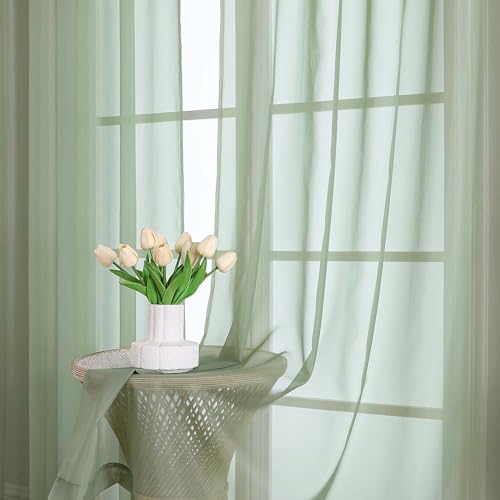 Sage Green Sheer Curtains 90 Inches Long 2 Panels (Sage Green / 59"W x 90"L (Pack of 2))