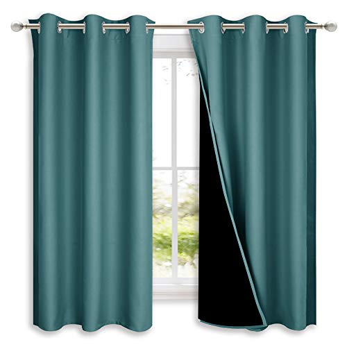 100% Blackout Curtains 54 inches Long (Sea Teal / 42"W x 54"L (Pack of 2))