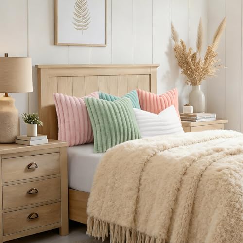Fall Faux Fur Throw Pillow Covers 26x26 Set of 2 Sage Green (Sage Green / 26" x 26" (Pack of 2))