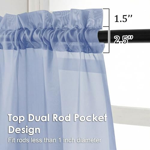 Sheer Curtains 63 inch Length 2 Panels Set for Bedroom Living Room (Demin Blue / 42"W x 63"L (Pack of 2))