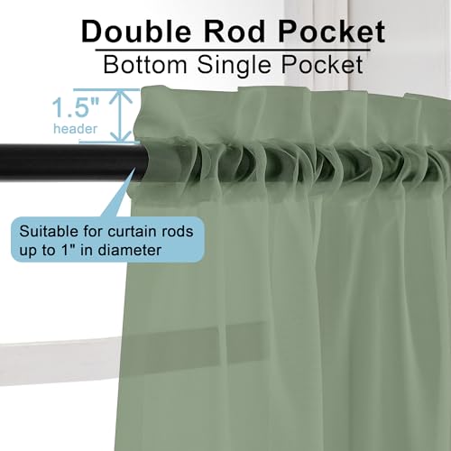 Short Sheer Curtains 30 Inches 2 Panels Set (Sage Green / 42"W x 30"L (Pack of 2))
