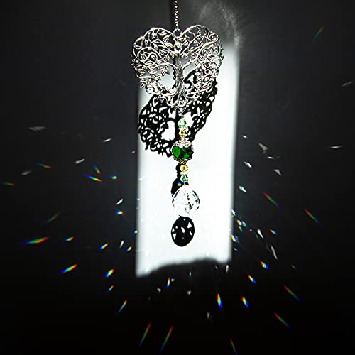Tree of Life Heart Crystal Suncatcher Prism Rainbow Maker Window Decor (Retro)