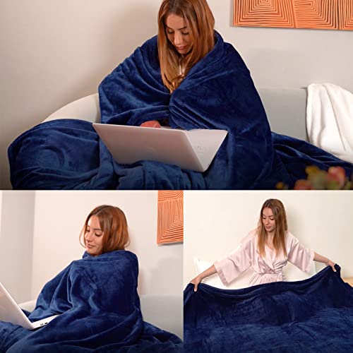 Fleece Plush Throw Blanket Navy Blue 50"x60"for Couch Fuzzy Cozy Flannel (Navy Blue / Throw(50"×60"))