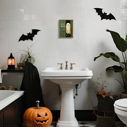 Funny Halloween Bathroom Wall Art (Cute Ghost Bathroom / 10"L x 8"W)