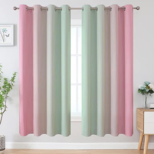 Sage Green and Pink Ombre Blackout Curtains for Bedroom (Sage and Pink / 52"W x 72"L (Pack of 2))