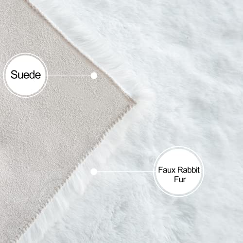 White Faux Rabbit Fluffy Fur Area Rugs for Bedroom Living Room Machine Washable Shag Rug 4x6 Nursery Rug Teen Room Decor (4' x 6' (Rectangular) / White)