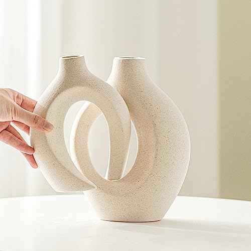 Snuggle Hollow Ceramic Vase Set of 2 (Large Cream White)