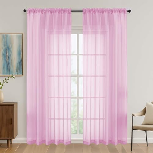 Light Pink Sheer Curtains 84 Inches Long 2 Panels Set (Light Pink / 59"W x 84"L (Pack of 2))