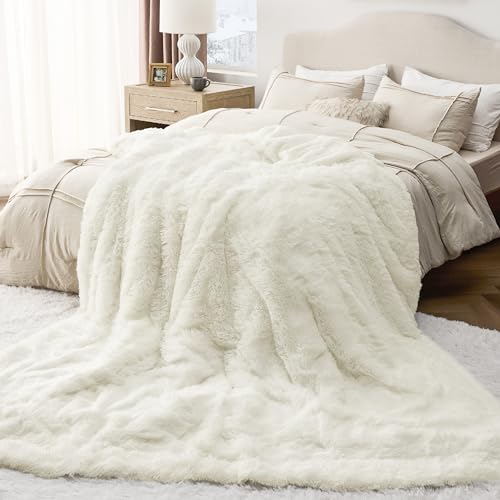 Faux Fur Fluffy Sherpa Fleece King Bed Blanket Cream 108"x90" (02- Cream / King (108" X 90"))