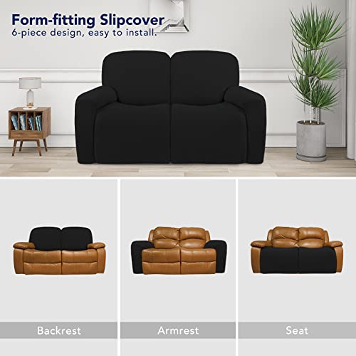 Super Stretch Loveseat Recliner Sofa Couch Cover with Pocket (Medium Recliner Loveseat / Black)