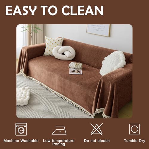 Boho Style Sofa Cover with Tassels (91" x 134" / Tassel Ball: Chocolate)