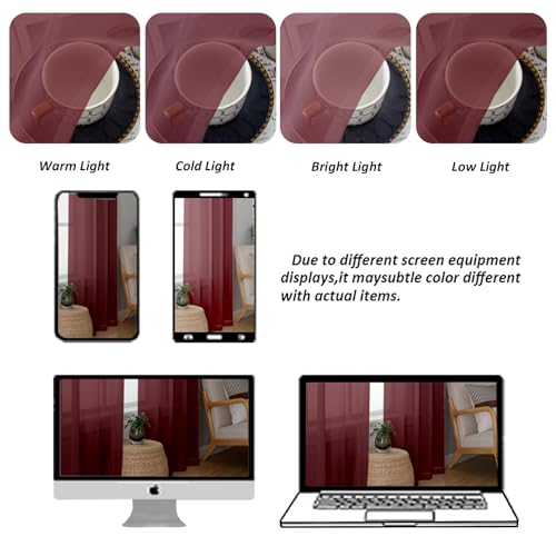 Sheer Tier Curtains 24 Inch Length (Burgundy / 42"W x 24"L (Pack of 2))