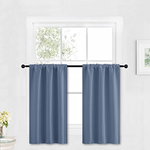 Cafe Blackout Curtains 30 inch Length (Stone Blue / 29"W x 30"L (Pack of 2))