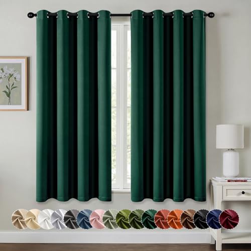 Blackout Curtains for Bedroom 2 Panel 50 x 63 Inch Long Hunter Green (Hunter Green / 50"W x 63"L (Pack of 2))