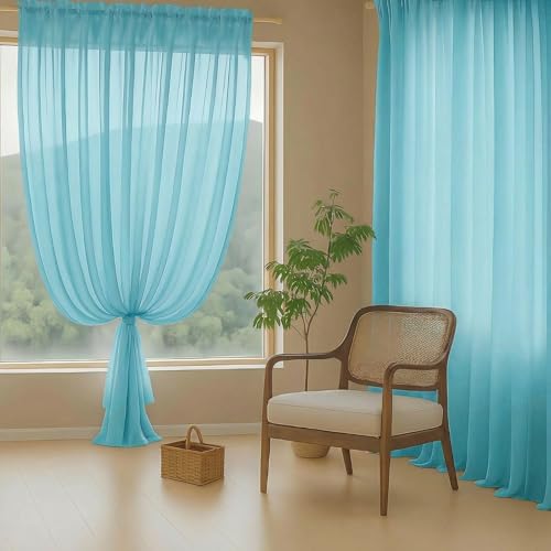 Sheer Curtains 63 Inch Length 2 Panels (42"W x 63"L (Pack of 2) / Aqua)