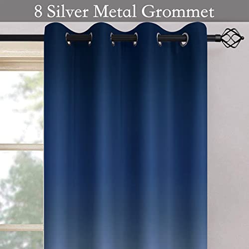 Blue to Grey White Ombre Room Darkening Curtains 72 Inch (52"W x 72"L (Pack of 2) / Blue to Grayish White)