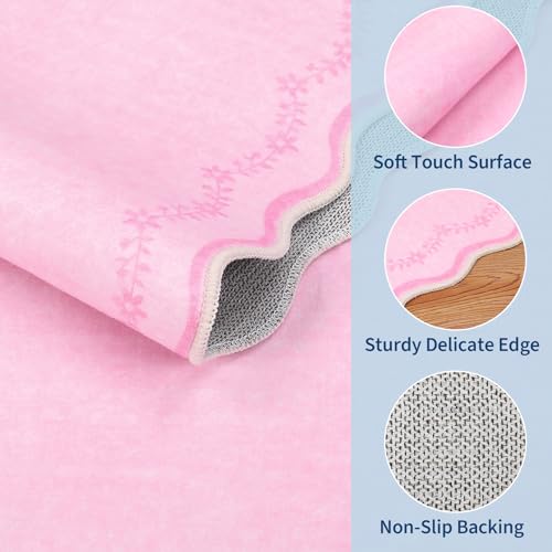 2.5x10 Scalloped Washable Runner Rug Long Hallway Kitchen Rug (Pink / 2'6" x 10' (Rectangular))