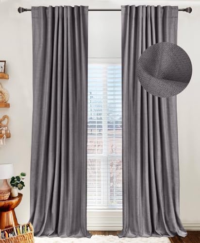 Faux Linen Total Blackout Curtains for Bedroom 84 Inches Long (Graphite | Darkgray / 50"W x 84"L (Pack of 2))