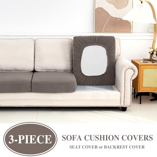 Couch Cushion Covers Seat Cushion Cover Stretch Couch Cover Separate Sectional Sofa Slipcovers Furniture Protector (Taupe / 3PC Seat Cover or Backrest)
