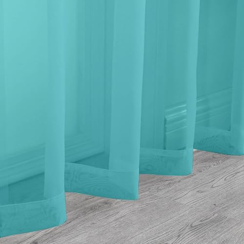 Sheer Turquoise Curtains 90 inches Long 2 Panels (Turquoise / 42"W x 90"L (Pack of 2))