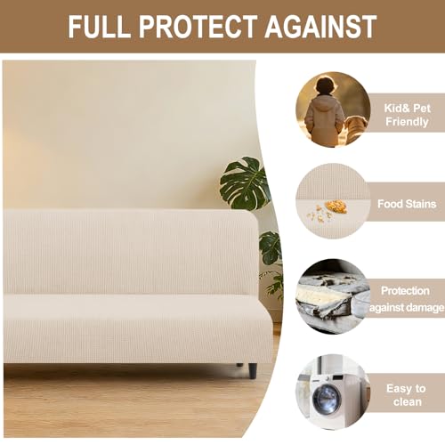 Stretch Futon Cover Armless Bed Slipcover (Beige / Futon)