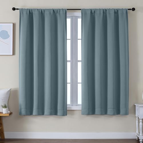 Ava Stone Blue Blackout Curtains 63 Inch Length for Bedroom (Stone Blue / 50"W x 63"L (Pack of 2))